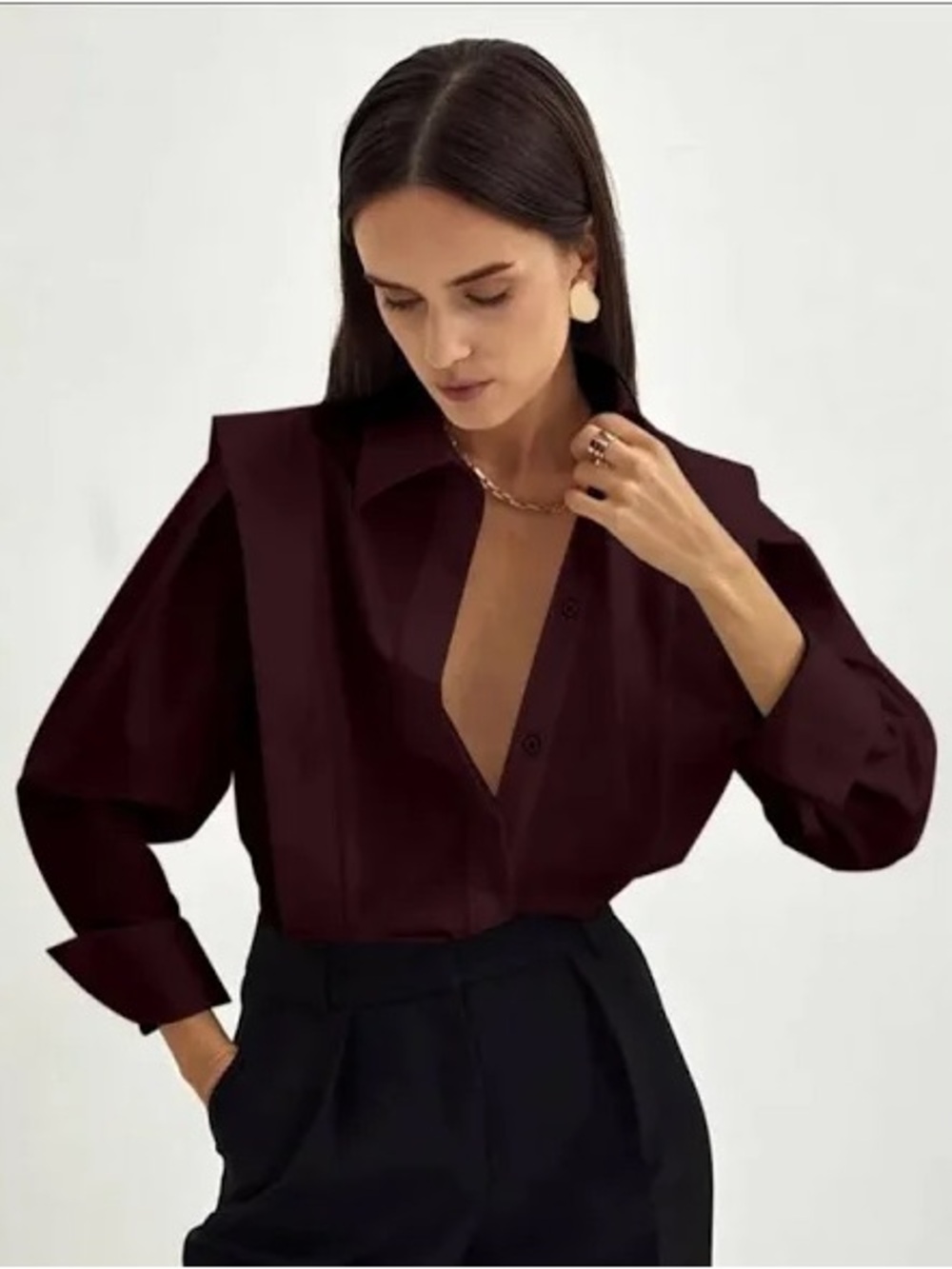 Classic Women's Button-Down Shirt in Burgundy - NWT - Commence